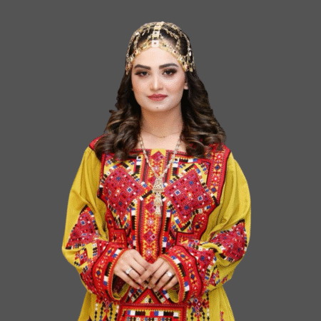 Balochi Embroidered Dress – Yellow & Red